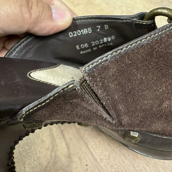 Cole‎ Haan Womens Brown Suede Wooden Mules Heels Clogs Studded Size 7 B - Picture 10 of 10